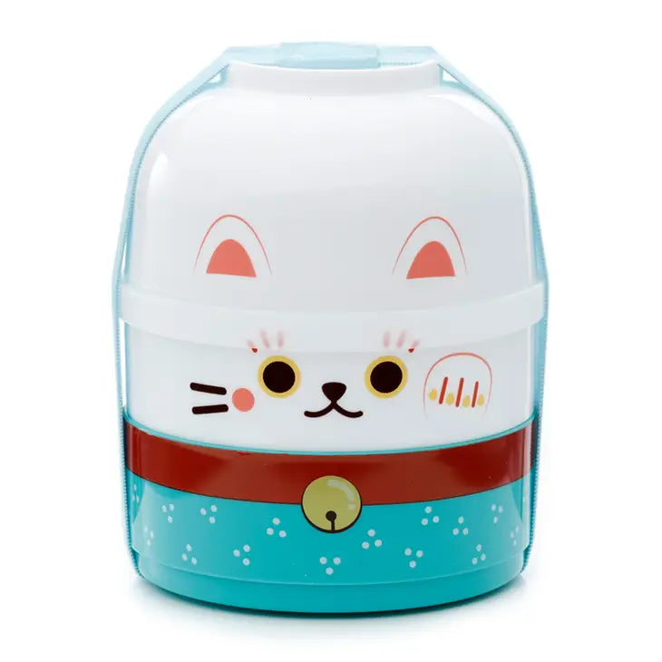 Maneki Neko Lucky Cat Stacked Round Bento Lunch Box