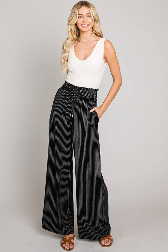 STRIPED FLOWING TROUSERS - Oyster-white